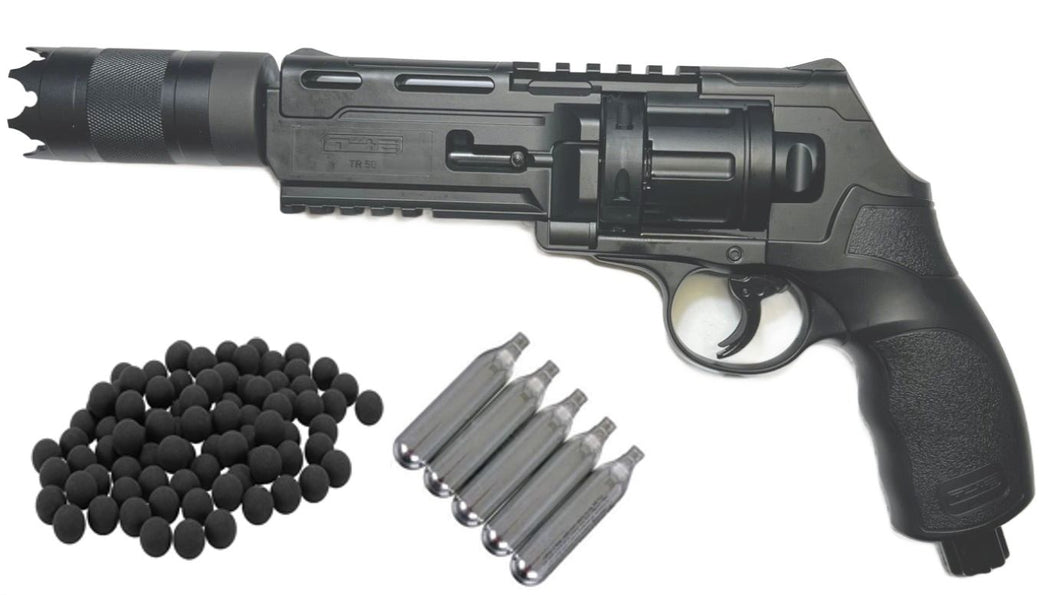 *HSA EXCLUSIVE* T4E HDR / TR50 MINI-TERMINATOR!  POWERFUL CUSTOM HOME DEFENSE W/ MUZZLE FLASH SIMULATOR -UP TO 600+fps 22-24+JOULES VERSION REVOLVER .50 Cal. - COMPLETE PACKAGE!