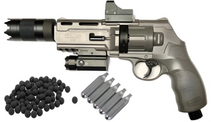 Load image into Gallery viewer, *HSA EXCLUSIVE* T4E HDR / TR50 MINI-TERMINATOR!  POWERFUL CUSTOM HOME DEFENSE W/ MUZZLE FLASH SIMULATOR - UP TO 550-630+fps 22-24+JOULES VERSION REVOLVER .50 Cal. - PACKAGE!
