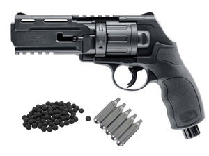 T4E TR50 POWERFUL 600+fps .50 Caliber Co2 HOME DEFENSE EDITION Revolver- Rubber/Riot Ball Revolver - Black  PACKAGE W/25ct .50Cal T4E Rubber Balls & 5x Co2