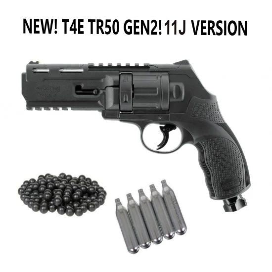 T4E HDR/TR50 GEN2 - PEPPER BALL FRIENDLY Up To 11 JOULES 450+fps CUSTOM HOME DEFENSE EDITION .50 Caliber Co2 Revolver - Black - Starter Package!